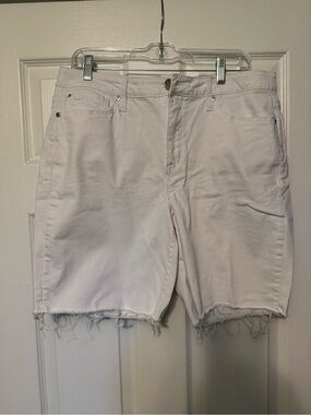 Seven7 White Denim Frayed Hem Jean Shorts